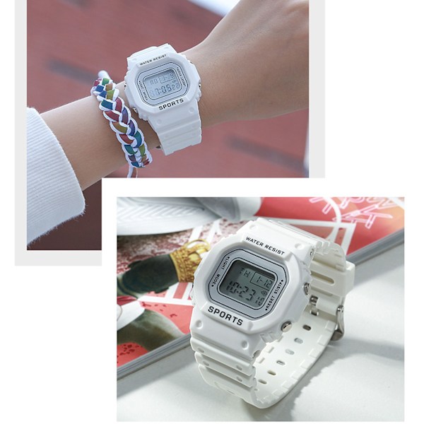 LED Elektronisk Sportsur Vandafvisende Let Lysende Smartwatch til Drenge Piger Hvid