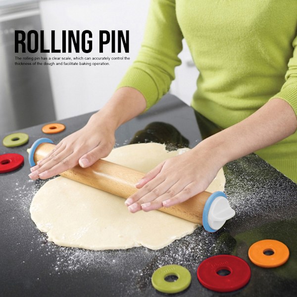 Wooden Adjustable Thickness Rolling Pin Flour Stick Dough Rollers Handle with Scale for Kitchen/Bakery Rolling Pin 43cm