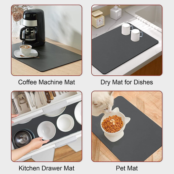Astiankuivausmatto keittiötasolle, 24'x 16' kahvikoneen maton tiskille, pesualtaan tyhjennysmatto Imukykyinen liukumaton tyhjennysmatto lautaselle
