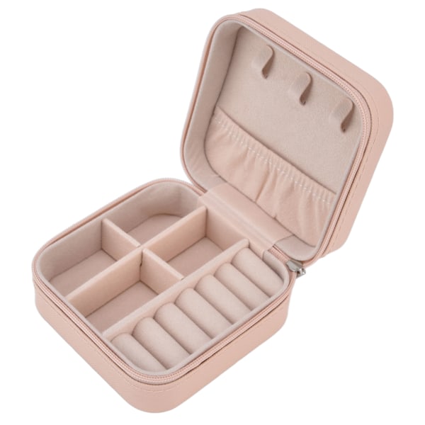 Kannettava vetoketjullinen korurasia 4 lokeroa Suuri kapasiteetti Osastovarastointi Pehmeä vuori Mini korurasia matkalle Nude Pink