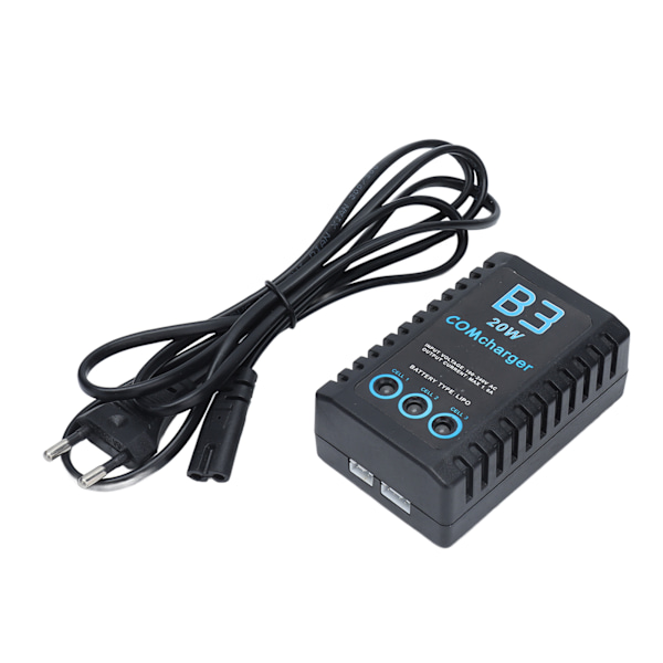 Batteribalansladdare för 2‑3S polymermodell flygplanslitiumbatteri 7,4V/11,1V 20W 1,6A B3EU-kontakt 100‑240v
