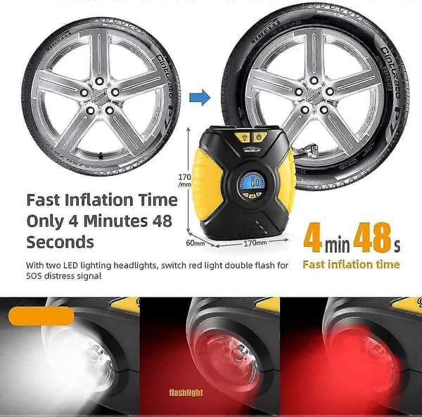 Bärbar luftkompressor elektrisk däckpump mini bärbar 12v luftkompressor bilcykelpump med tryckmätare, ventiladaptrar och LED
