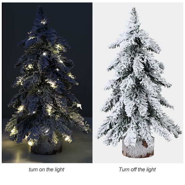 45 cm flockande julgran med ljus PVC-minijulgran konstgjord julgran Jul skrivbordsdekoration