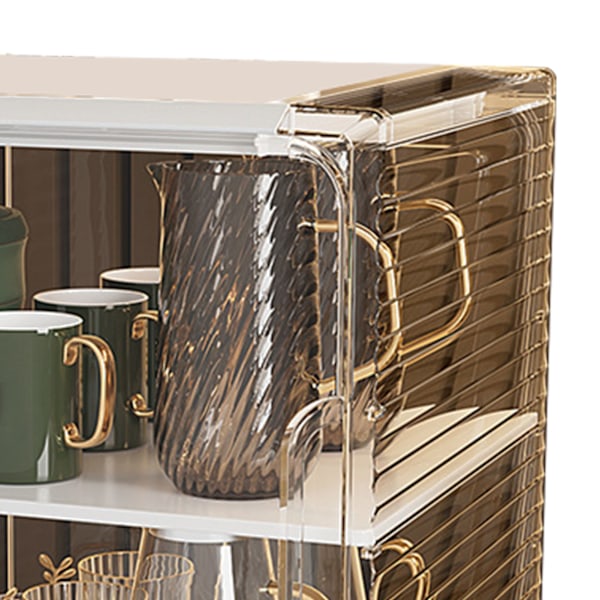 Koppförvaringsställ Dammtät Stapelbar Plast Klar Cup Organizer Box för skrivbordsskåp Medium Vit