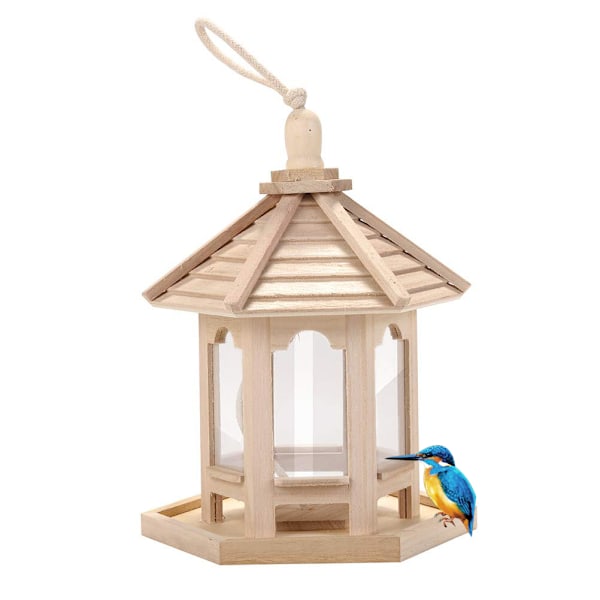 Trähus fågelmatare Hängande foderstation Hollow Bird Feeder
