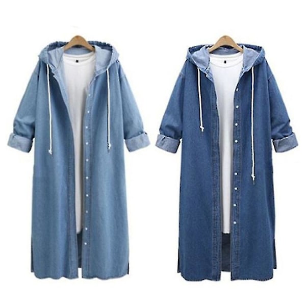 Jeansjakke med snor, trenchcoat, høstgenser, overfrakk, XL, blå
