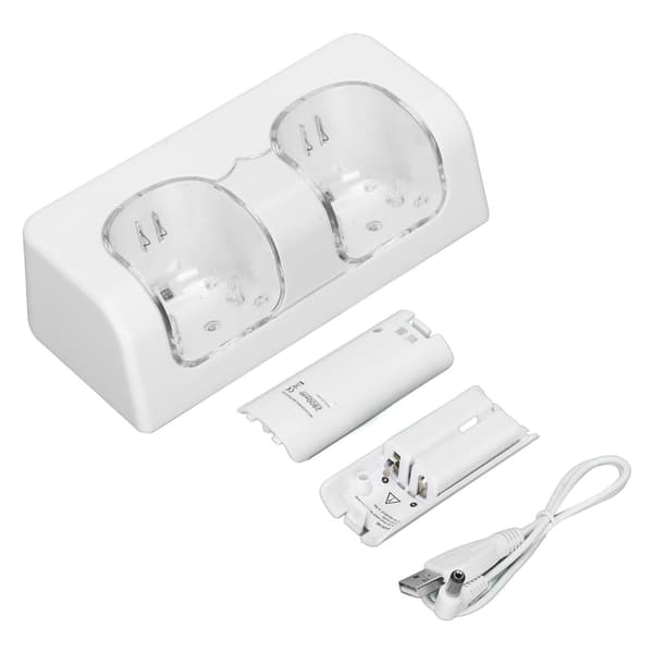 Bærbar dobbelt opladningsdocka til Wii Game Remote Batteri - Hvid