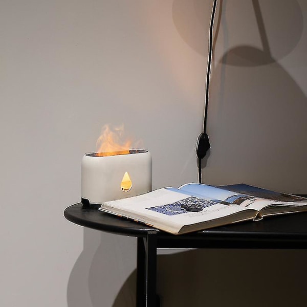 Flame Aromaterapi Maskine Flame Luftfugter Aromaterapi Atmosfære Lampe Skrivebord Husstand Mute Luftfugter Gave White