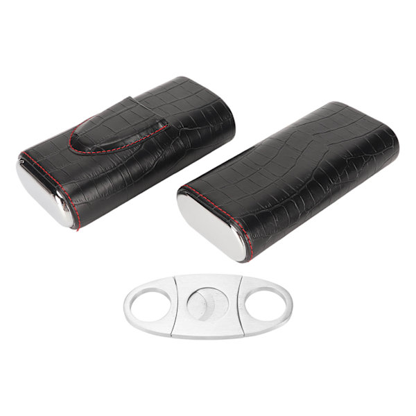 Cigar Humidor Klassisk Mode Bærbar Cedertræ Foring 3 Fingre Kunstlæder Rejse Cigar Etui med Cutter