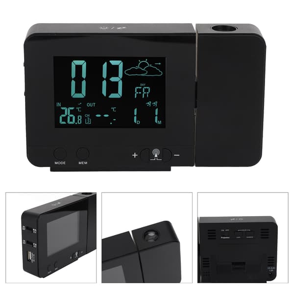 Projection Alarm Clock 8 Backlight Color Temperature Weather Display Snooze Function USB Alarm Clock 100‑240VEU Plug