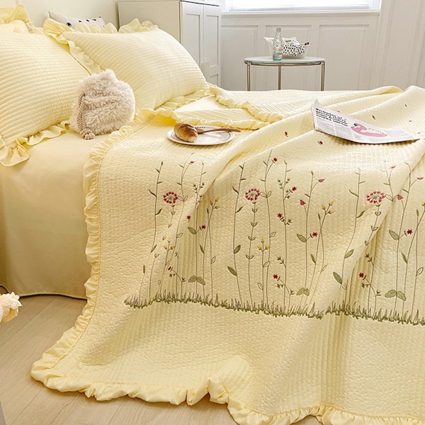 Bomullstäcke Ren färg Hemmode Elegant Tencel broderimönster Bomull Sommarkyltäcke Gul 200x230