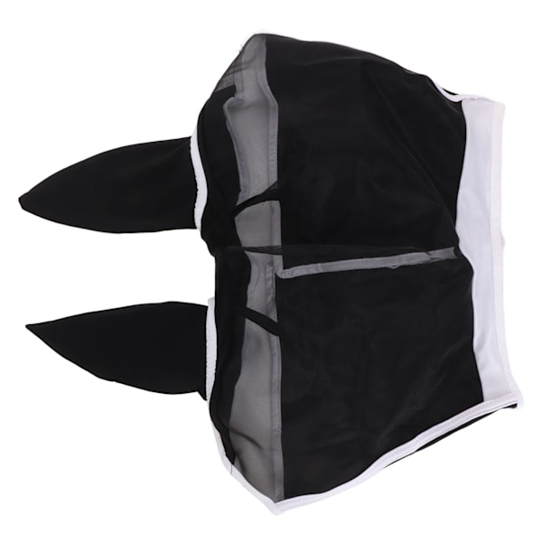 Hestefluemaske All Round Mesh Andas Flugmaske Elastisk UV-beskyttelse Hest Ansigtsmaske med Ører Sort S 42x35cm / 16,5x13,8in