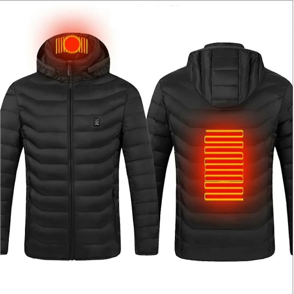 Unisex Elektrisk Usb Opvarmet Jakke Vinter Warm Heat Pad Klæd Body Warmer Coat Outwear black 2XL