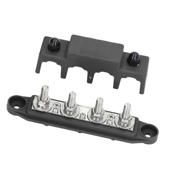 4-polet Strømsfordelingsblok med Dæksel 3/8 tommer Marine Busbar til Campingvogne, Både, Trailere 12‑48V Sort