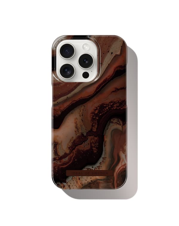 Printed Case MagSafe Kompatibel med iPhone 15 Pro Dark Amber Marble Brun brown
