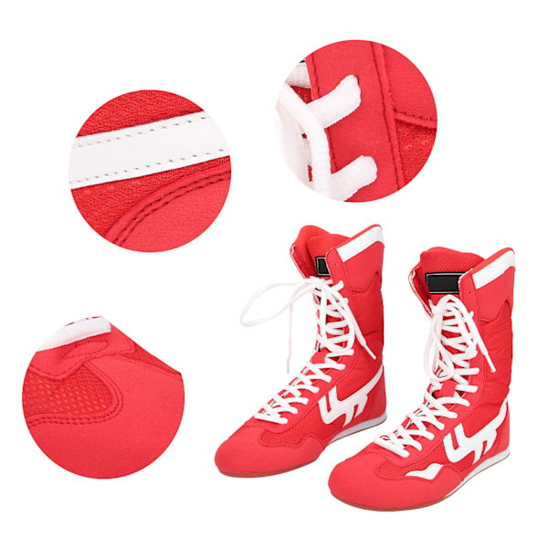 Brottning boxningsskor Hightop ankel för kampsport Taekwondo Sanda träningsskor (röda)