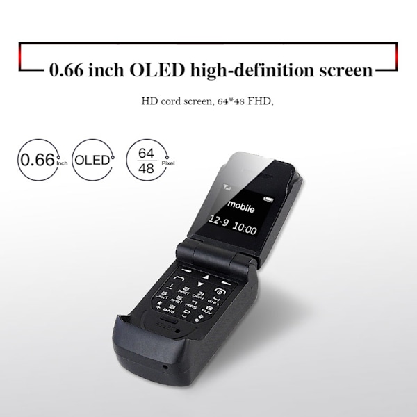 Mini Flip Mobiltelefon 0,66 tums skärm BT Dialer Minsta mobiltelefon