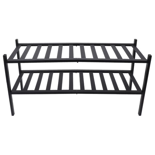 2-Tier Shoe Rack Stackable Waterproof Prevent Deformation Bamboo Shoe Rack Freestanding Shoe Rack for Balcony Black