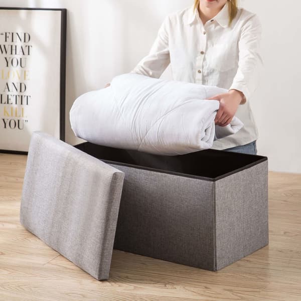 Foldable Fabric Storage Ottoman Folding Storage Footrest Stool Multifunctional Storage Box for Living Room Dorm Grey S