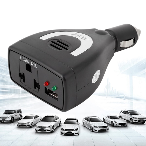 75W DC12V till AC 220V Bilström Invertor Konverterare USB Laddare Adapter