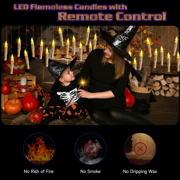 Halloween dekoration, 20 flamfria svävande ljus i elfenben med fjärrkontroll