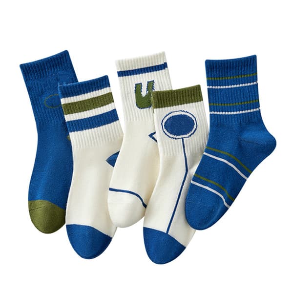 5 Par Strømper til Børn Crew Socks Kamgarn Bomuld Varme Strømper Bogstav Print Drenge Piger Strømpe Sæt til Forår Efterår M (til 3‑5 År Gamle)