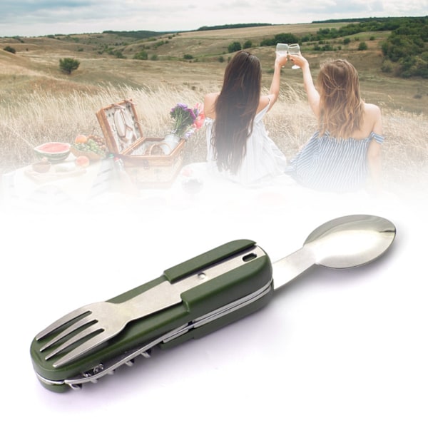 Camping Bestick Set Multifunktion Rostfritt Stål Vikbar Avtagbar Camping Servis Set