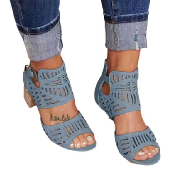 Blå Peep Toe High Heels med Spänne - Dekor med Strass, Stor Storlek - Fashionabla och Hållbara för Kvinnor