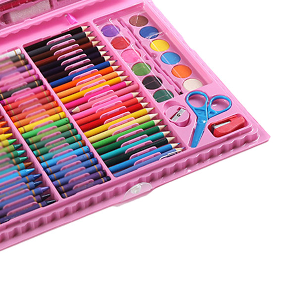 150 st Barnmålningsset Oljepastell Akvarellpenna Crayon Färgpennor Gör-det-själv-konsttillbehör för studenter Rosa Boxed