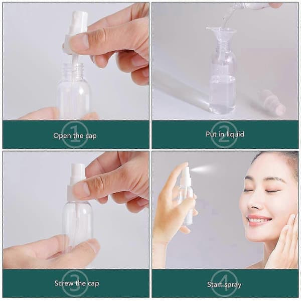 12 st sprayflaskor, genomskinliga, tomma, fina sprayflaskor i plast, mini-reseflaskor, små påfyllningsbara vätskebehållare 5ml