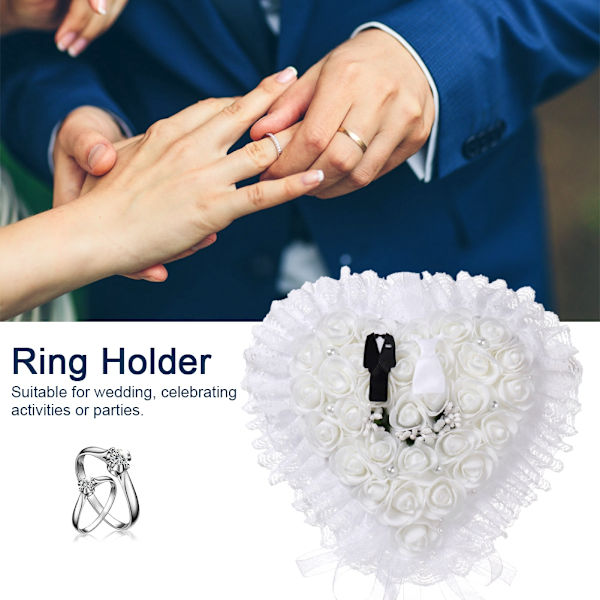 Elegant Hvit Hjerteformet Bryllup Brudgom Brud Ring Pute Holder BoxWhite
