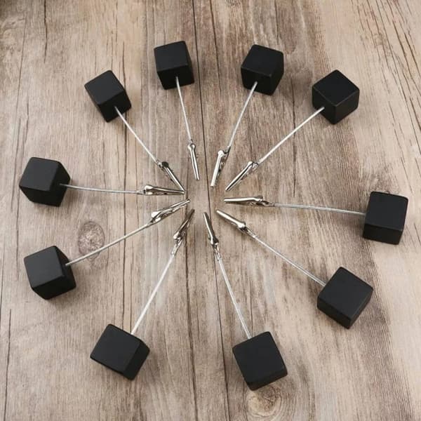 12PCS Card Holder Cube Pine Decorative Table Number Stand Memo Clip Holder for Bedside Table Decoration Black