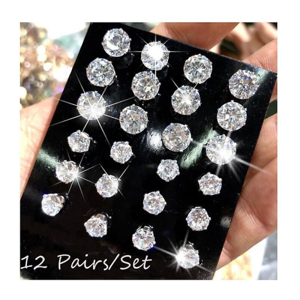 12 par/pack Aaa Cz Shiny Wedding Stud Örhängen Set För Kvinnor Män Kristall Smycken Tillbehör Örhänge Gratis frakt COLOR 2silver