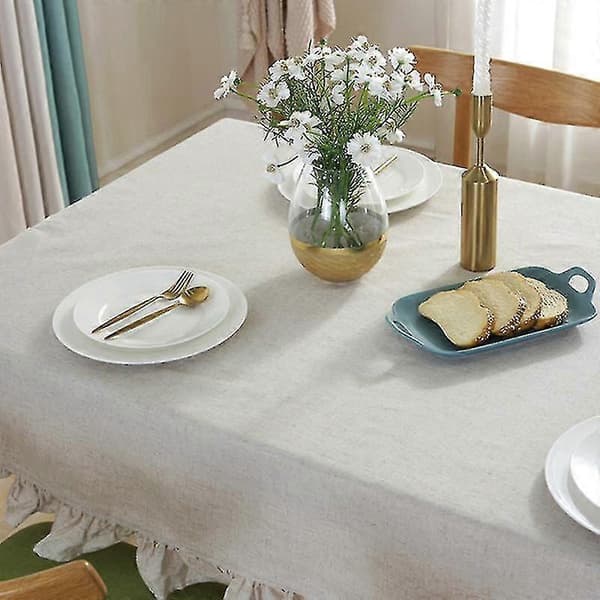 Bomullslin Volangduk For Bryllup Bursdagsfest Dekor Vaskbar Bordduk Moderne White 140*220CM