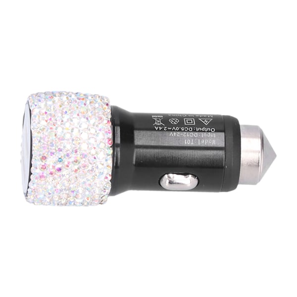 USB Billaddare 5V Rhinestone Dekoration Dual Port Snabbladdningsadapter Bilinteriörtillbehör Färgglad