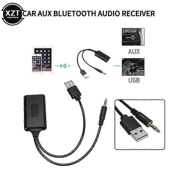 Bluetooth 5.0 bilstereo-adapter for E90 E91 E92 E93 - USB- og 3,5 mm AUX-inngangsmottakerkabel Musta