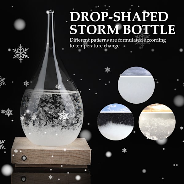 Stormglass Dråpeformet Stormflaske Skrivebords Værobservasjonsprediktor med LED-trebase (M)