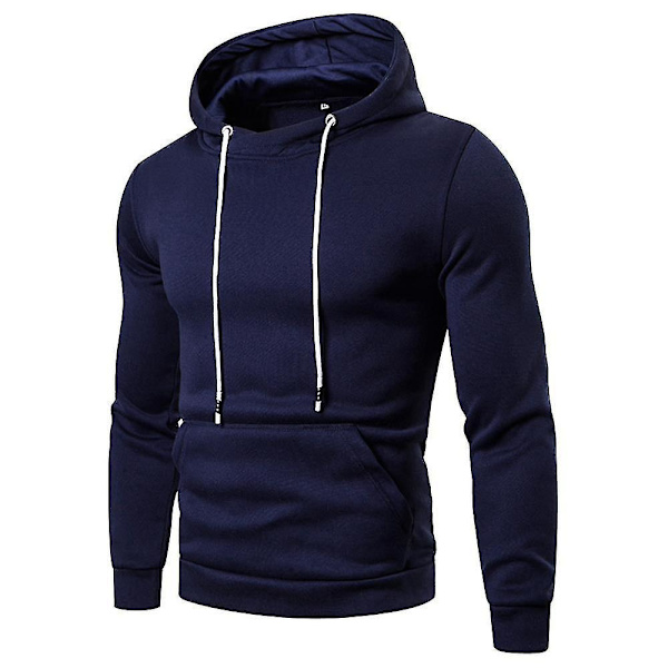 Marinblå Herr Huvtröja Pullover Sweatshirt Träningsställ Topp