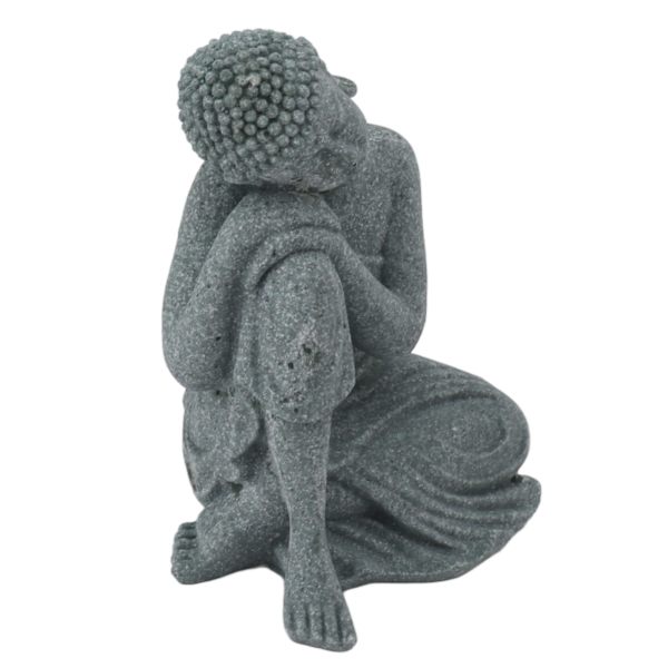 Buddhastaty Grön Sandsten Skulptur Buddhistisk Sittande Statyett Prydnad för Vardagsrum Innergård 7135K-05