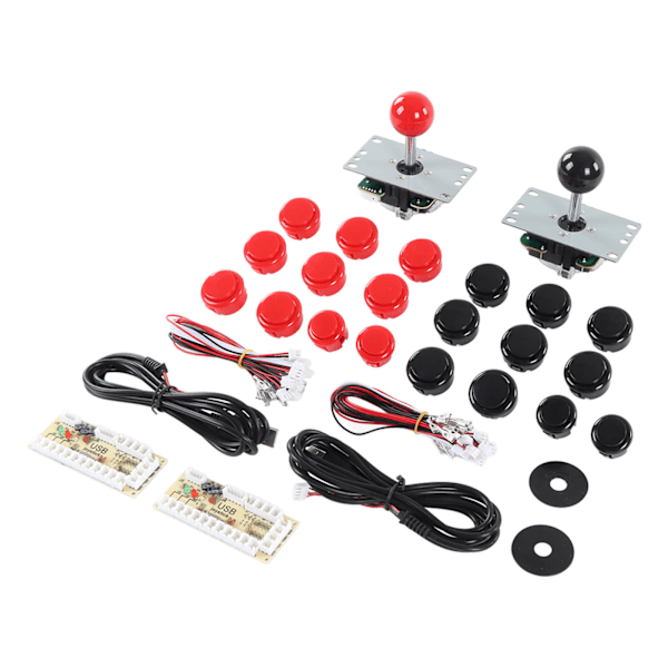 2-Spillers Arcade Spil DIY Kit med USB Computer Joystick Kredsløbskort Gamepad 30 Kassette Knapper Rød Sort