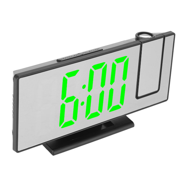 Projection Digital Alarm Clock USB Charging Automatic Dimming LED Mirror Screen Electronic Clock for Bedroom Black Shell Green Light