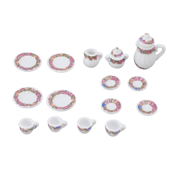 15 st Dollhouse Tea Set Mini Simulering Keramiska Tekoppar Set Dockhus Tillbehör Miniatyrmodell Rekvisita Typ A