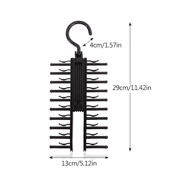 Tie rack with 20 rows, multi-functional with non-slip clips, 360-degree rotation tie rack