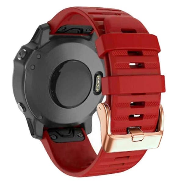 Klokkerem til Garmin Fenix 7s / 6s Pro / 5s Plus / Instinct 2s, horisontale striper silikonrem 20 mm med rosegullspenne Red