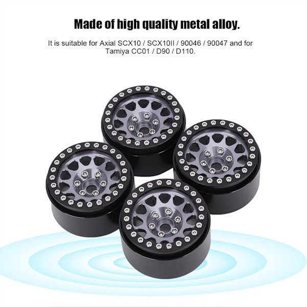 4 kpl 1:10 RC-kiipeilyauton metallipyörän navat auton renkaat sopivat Axial SCX10 / SCX10II / 90046 / 90047 Musta ja hopea