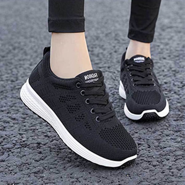 Stilfulde løbesko Dame Åndbar tennissko Casual Gym Arbejdssko Letvægts Mesh Walking Sneaker black 37