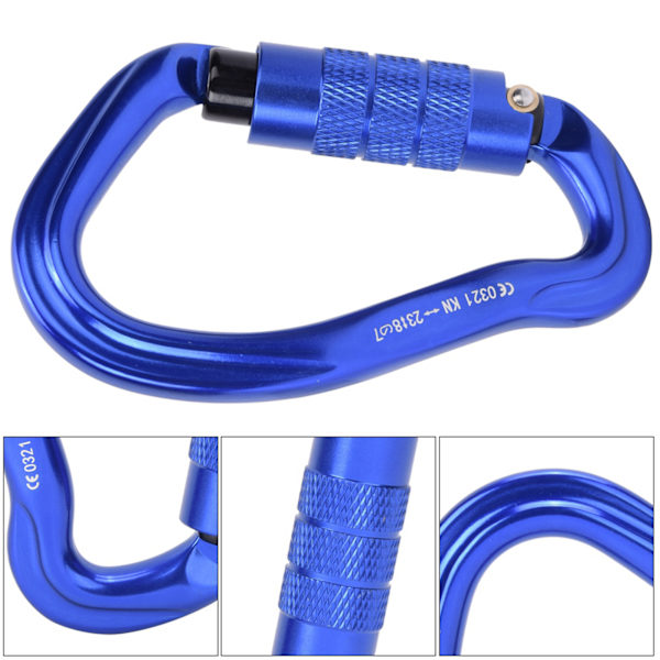 7075 Flygplansaluminium Master Lock Karabiner D-Ring Säkerhetsspänne Säkerhetsutrustning Växlar för utomhusklättring Camping Blå
