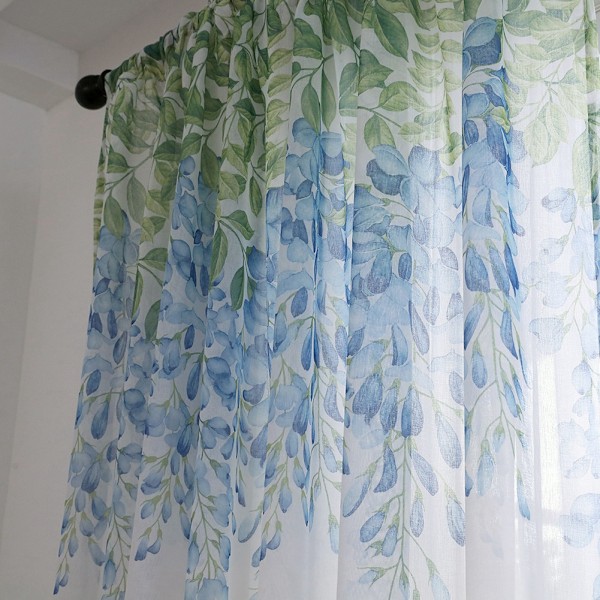 Vindusgardinkapper i polyester Voile soverom Stueinnredning (blå)