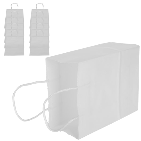 10 stk Bærbare Kraftpapirposer Emballage Gavepose Tilbehør til Shopping Fødselsdagsfester 15 x 8 x 21 cm Hvid