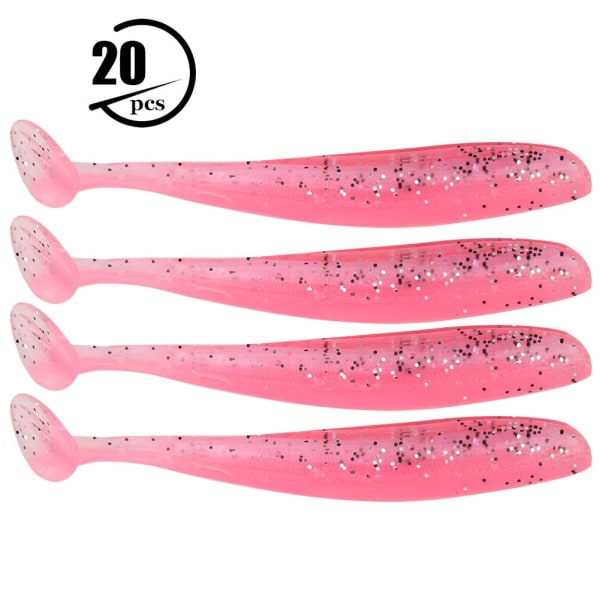 20 stk. 7,5 cm bløde plastik fiske lokkemad t hale orm agn fiskegrej tilbehør (Pink)